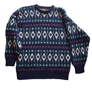 Vintage Alps Apparel Fair Isle Sweater Wool Blue Men's Medium